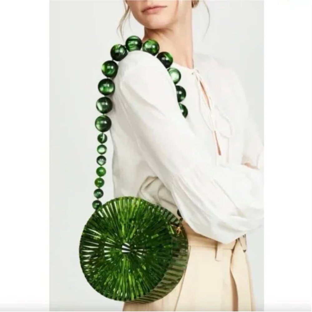 Cult Gaia Luna Round Malachite Acrylic Shoulder Bag
